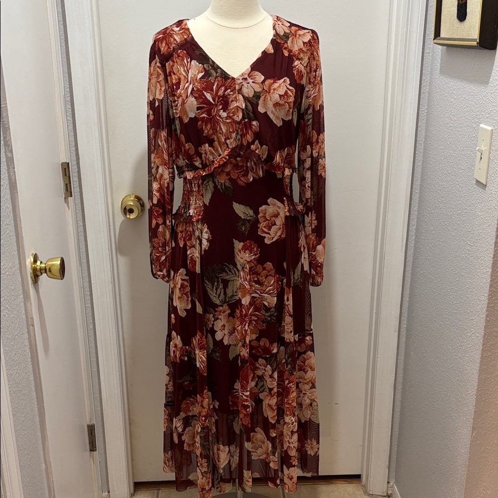Kate & Lily Floral Burgundy Maxi Dress